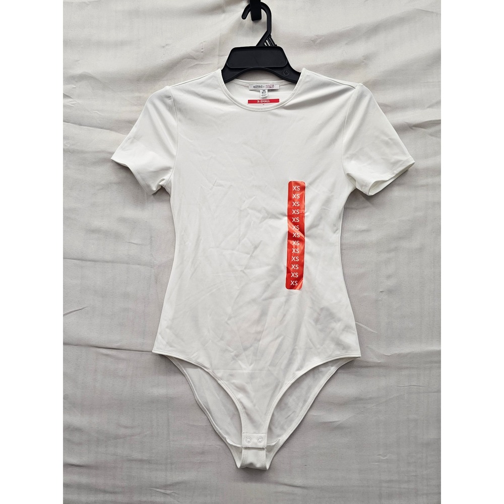 Hunter McGrady Womens Short Sleeve Bodysuit White Polyester Blend Casual Size XS